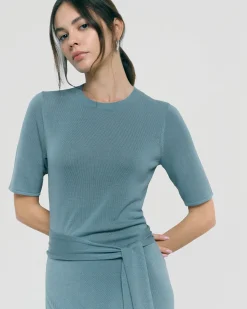 Brilliant Wise Corporation Limited Larkyn Tie-Front Semi-Sheer Tencel-Wool Dress< Dresses