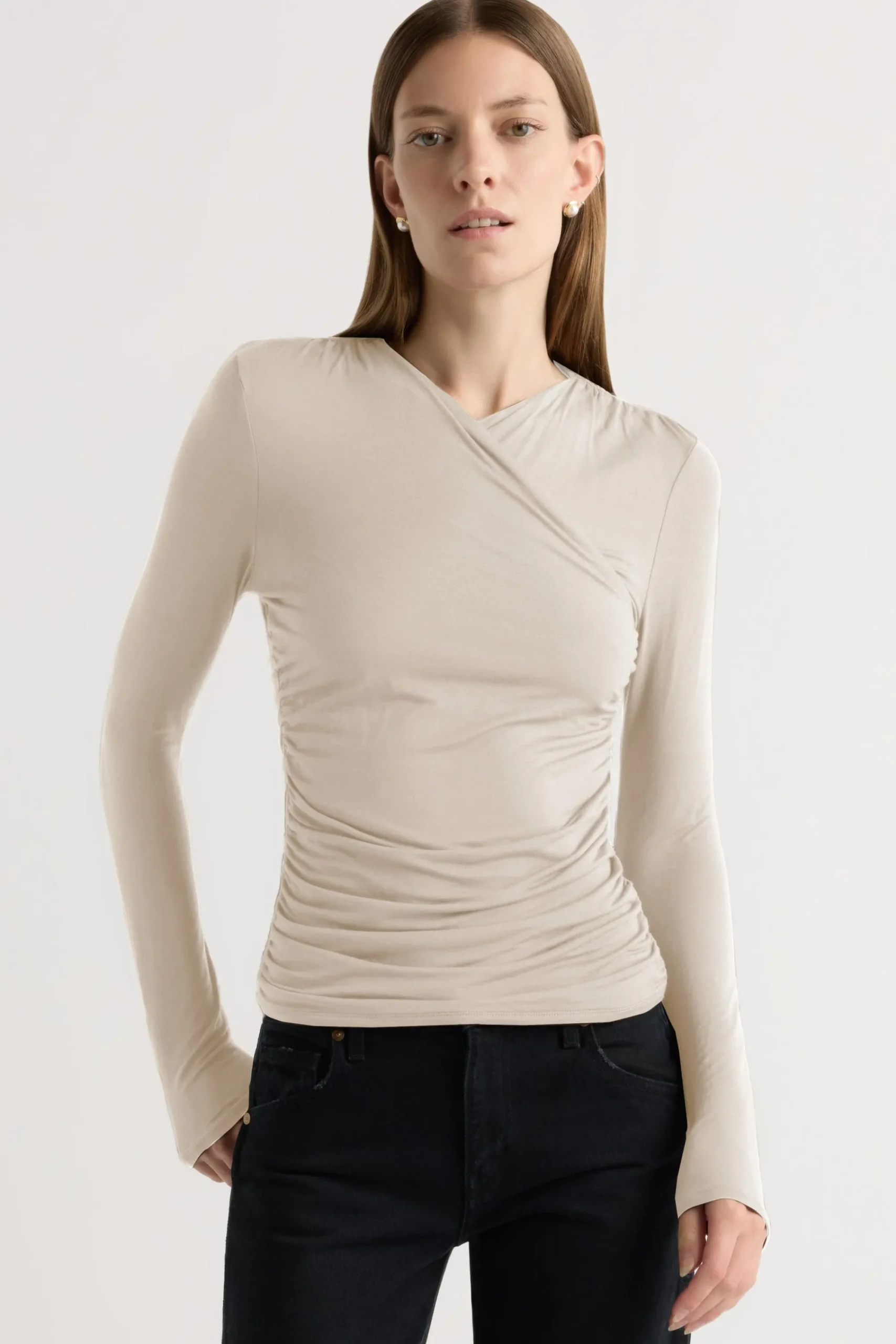 Lever Style LLC Lilou Wrap-Neck Long-Sleeve Tee< Tees|Tops