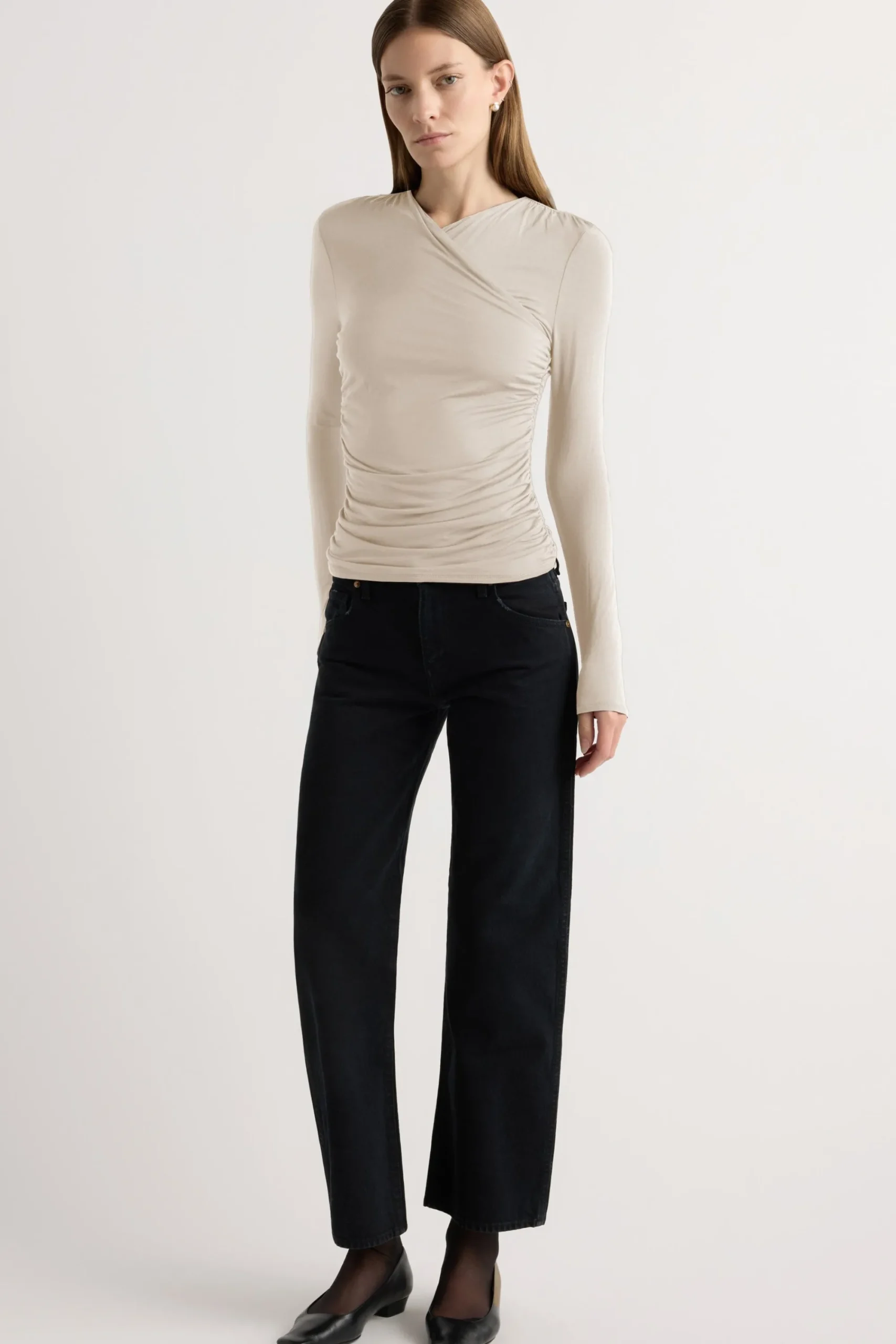 Lever Style LLC Lilou Wrap-Neck Long-Sleeve Tee< Tees|Tops