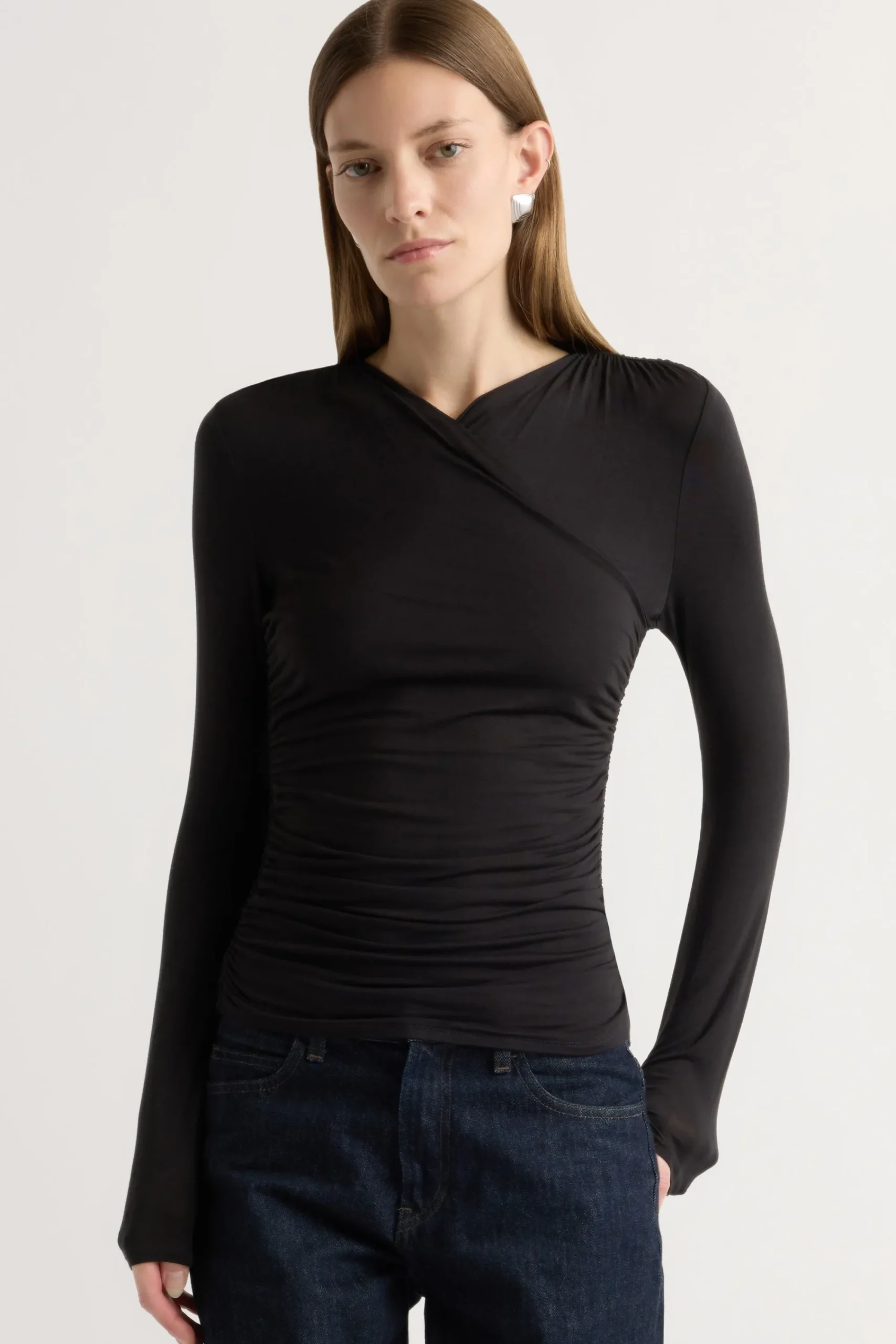 Lever Style LLC Lilou Wrap-Neck Long-Sleeve Tee< Tees|Tops