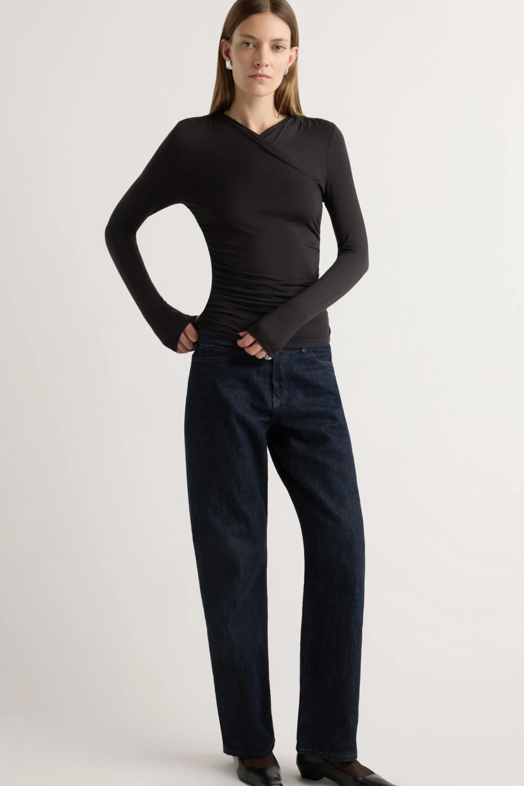 Lever Style LLC Lilou Wrap-Neck Long-Sleeve Tee< Tees|Tops