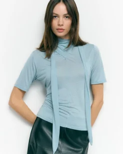 Asia Consultancy Co., Ltd Lucine Scarf-Neck Semi-Sheer Tencel Tee< Tees|Tops