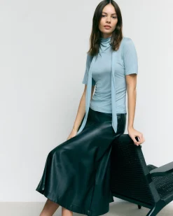 Asia Consultancy Co., Ltd Lucine Scarf-Neck Semi-Sheer Tencel Tee< Tees|Tops