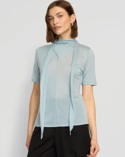 Asia Consultancy Co., Ltd Lucine Scarf-Neck Semi-Sheer Tencel Tee< Tees|Tops