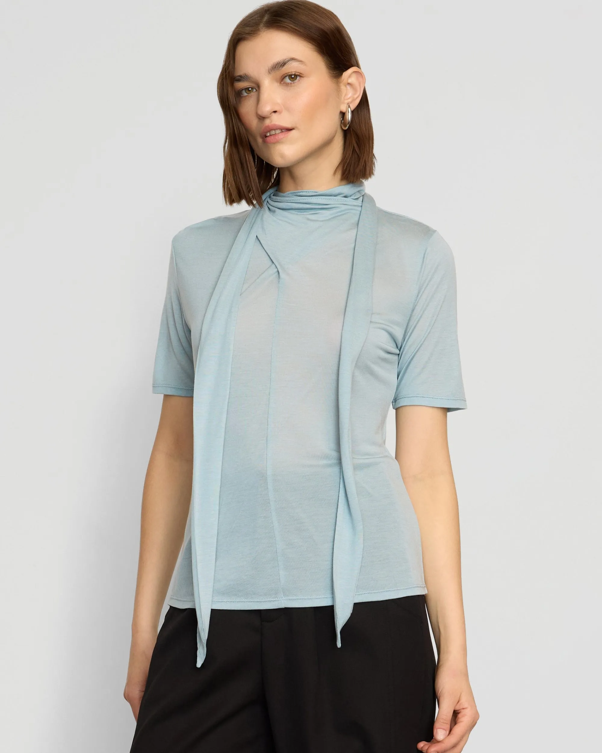 Asia Consultancy Co., Ltd Lucine Scarf-Neck Semi-Sheer Tencel Tee< Tees|Tops