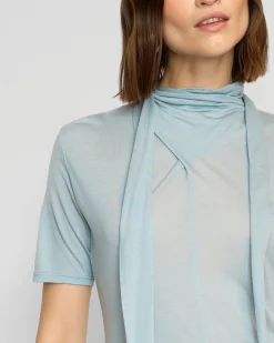 Asia Consultancy Co., Ltd Lucine Scarf-Neck Semi-Sheer Tencel Tee< Tees|Tops