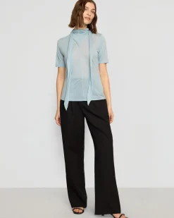 Asia Consultancy Co., Ltd Lucine Scarf-Neck Semi-Sheer Tencel Tee< Tees|Tops
