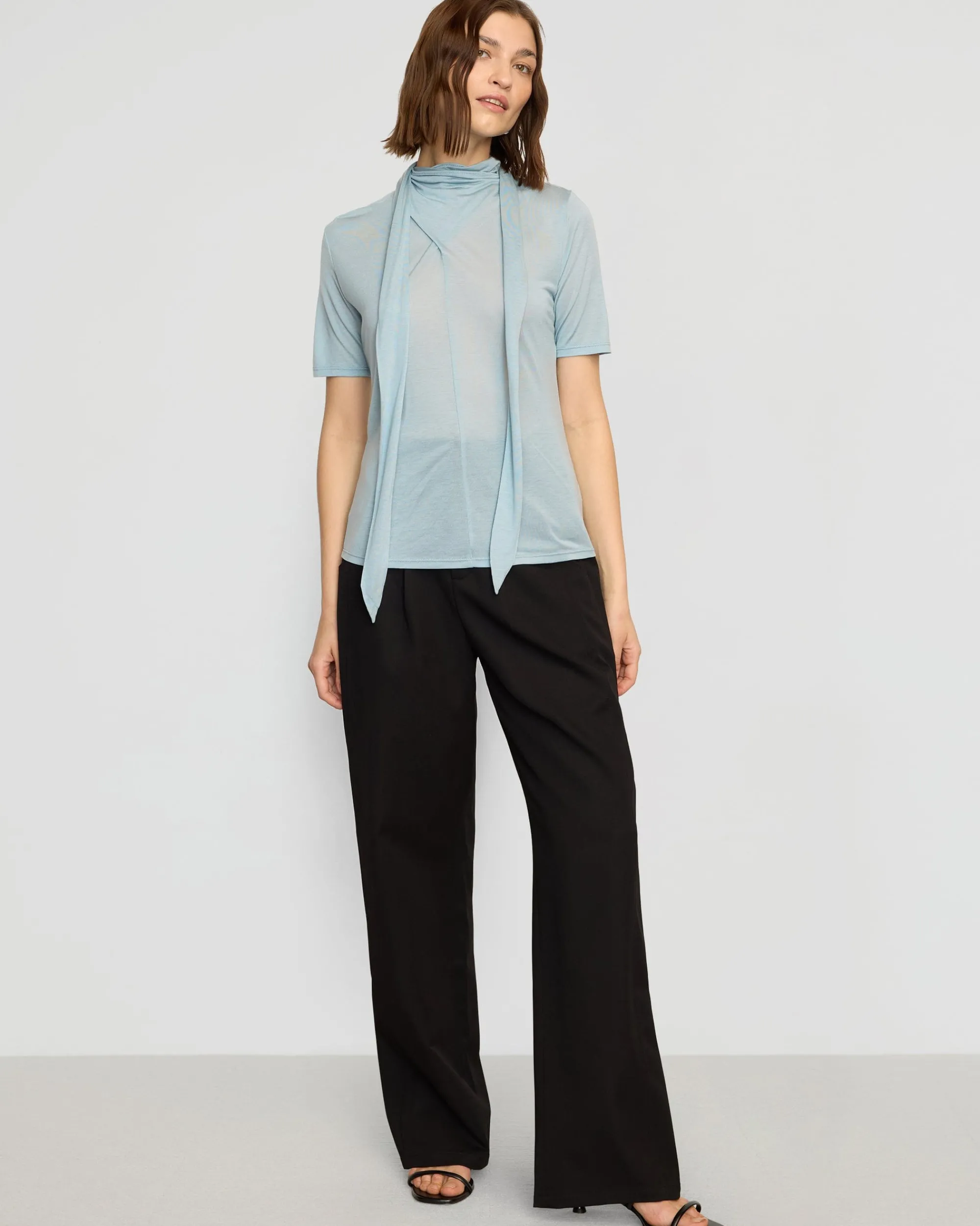 Asia Consultancy Co., Ltd Lucine Scarf-Neck Semi-Sheer Tencel Tee< Tees|Tops