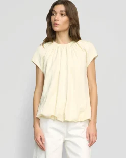 Hua Jia Orinda Shirred-Neck Bubble-Hem Blouse< Tops