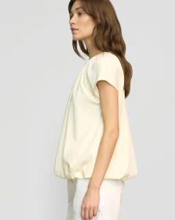 Hua Jia Orinda Shirred-Neck Bubble-Hem Blouse< Tops