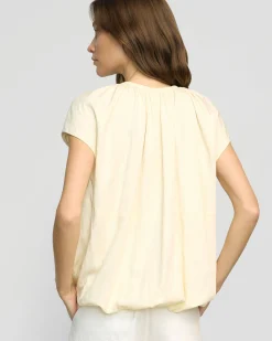 Hua Jia Orinda Shirred-Neck Bubble-Hem Blouse< Tops