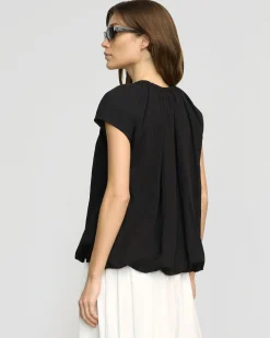 Hua Jia Orinda Shirred-Neck Bubble-Hem Blouse< Tops