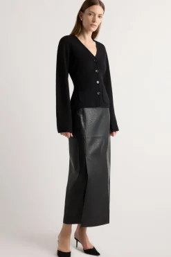 Hua Jia Rama Front-Vent Vegan Leather Skirt< Skirts