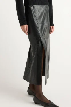 Hua Jia Rama Front-Vent Vegan Leather Skirt< Skirts