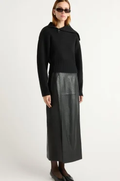 Hua Jia Rama Front-Vent Vegan Leather Skirt< Skirts