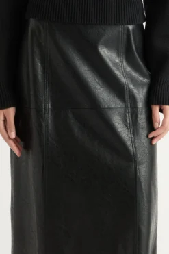 Hua Jia Rama Front-Vent Vegan Leather Skirt< Skirts