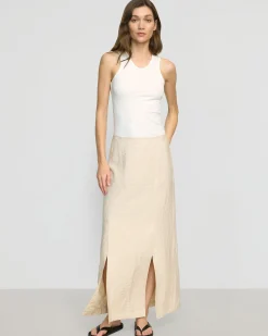 Hua Jia Ranni Front-Vent Linen-Blend Skirt< Skirts