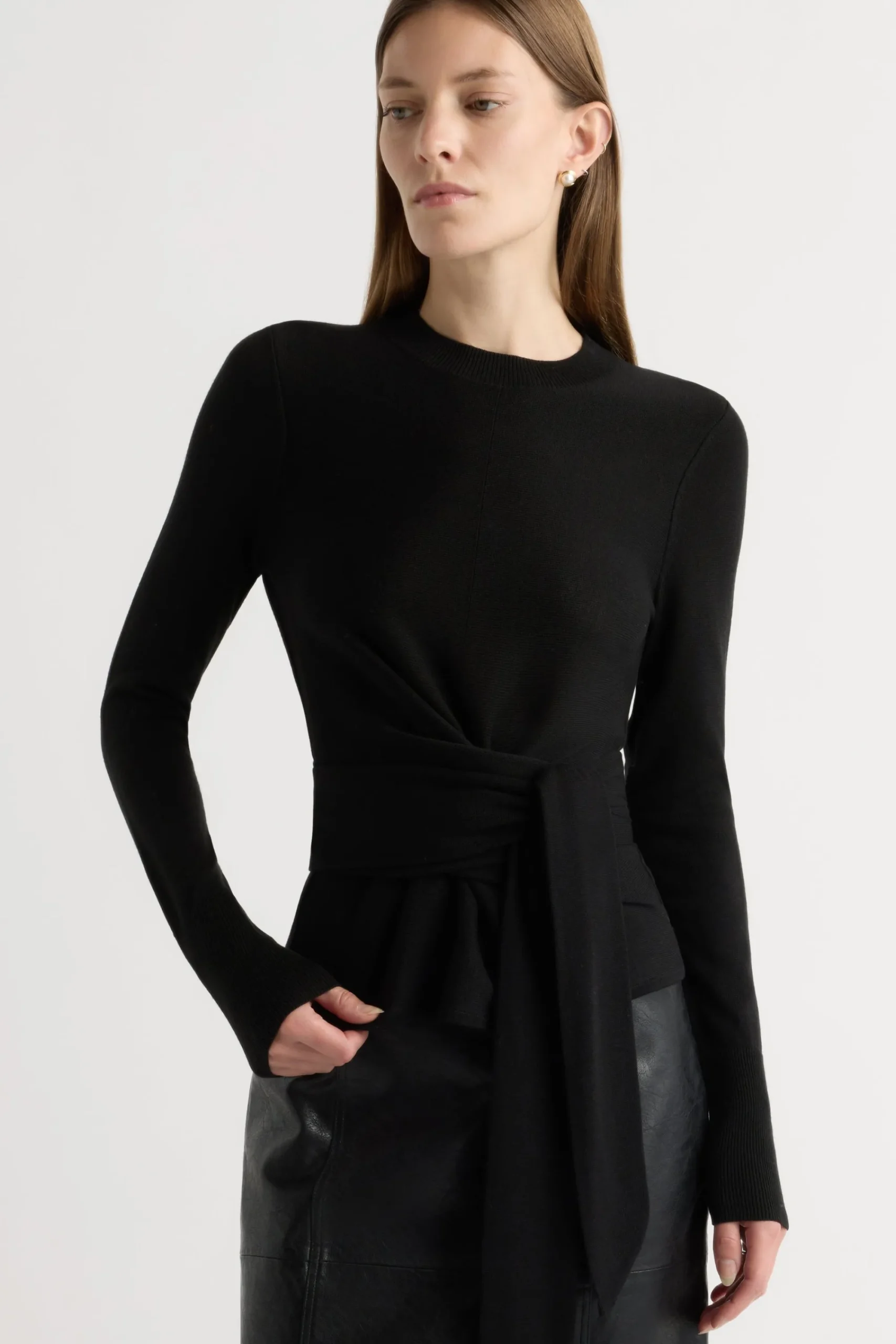 Brilliant Wise Corporation Limited Robin Tie-Front Tencel-Wool Sweater< Sweaters