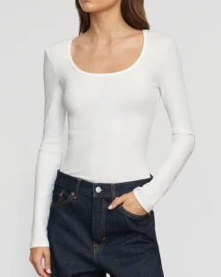 Asia Consultancy Co., Ltd Rosa Ribbed Scoop-Neck Semi-Sheer Tee< Tees|Tops
