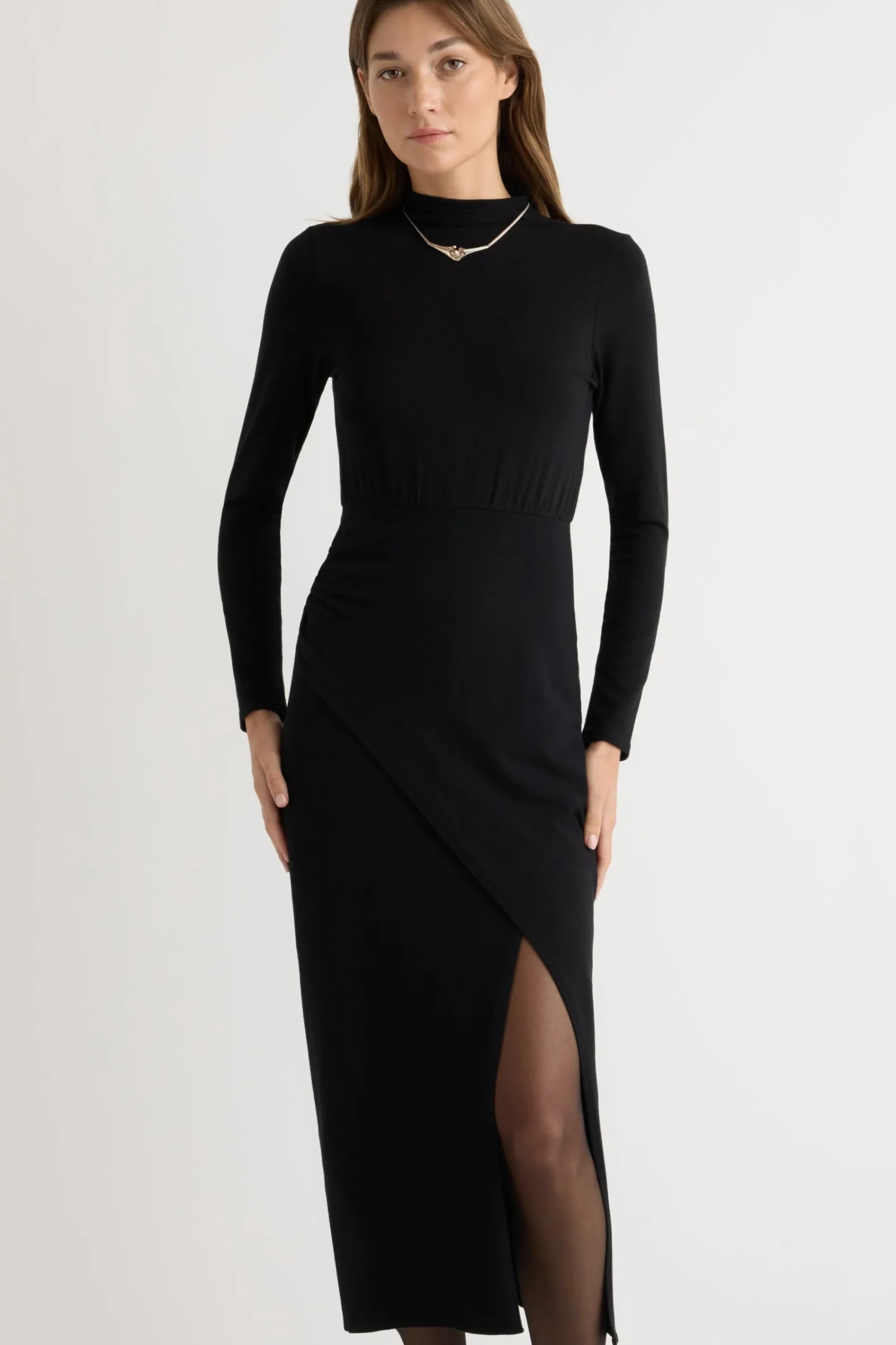No Less Than Suki Mock-Neck Side-Slit Dress< Dresses