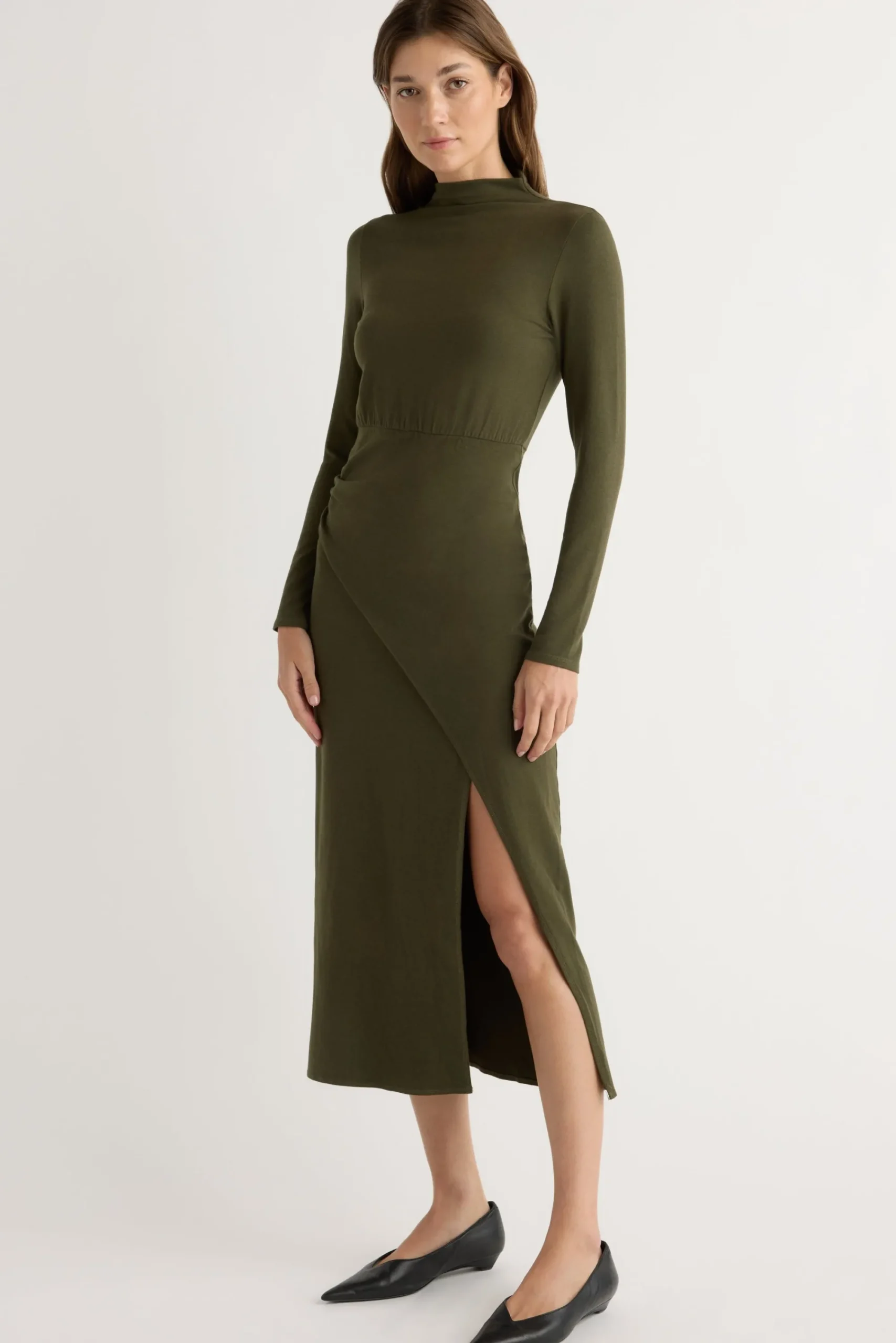 No Less Than Suki Mock-Neck Side-Slit Dress< Dresses