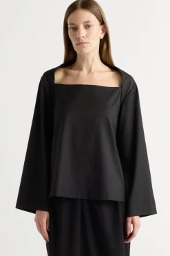 Hua Jia Tatiana Wide-Neck Flare-Sleeve Blouse< Tops