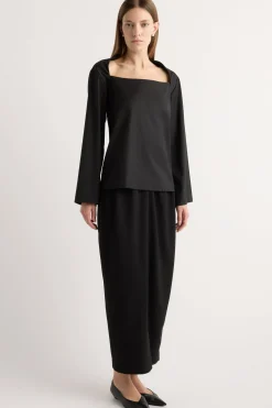 Hua Jia Tatiana Wide-Neck Flare-Sleeve Blouse< Tops
