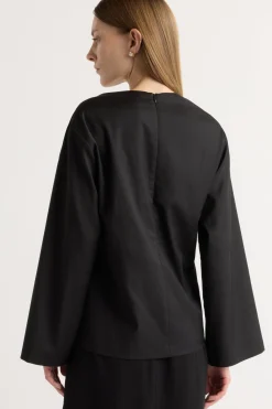 Hua Jia Tatiana Wide-Neck Flare-Sleeve Blouse< Tops