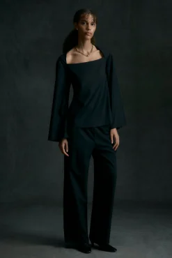 Hua Jia Tatiana Wide-Neck Flare-Sleeve Blouse< Tops