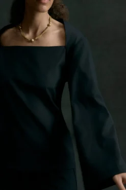 Hua Jia Tatiana Wide-Neck Flare-Sleeve Blouse< Tops