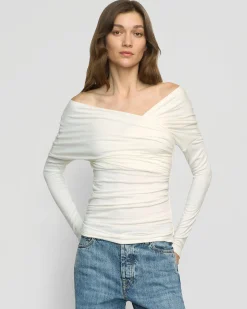 Asia Consultancy Co., Ltd Theresa Ruched Off-Shoulder Long-Sleeve Tee< Tees|Tops