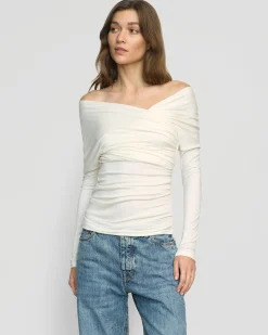 Asia Consultancy Co., Ltd Theresa Ruched Off-Shoulder Long-Sleeve Tee< Tees|Tops