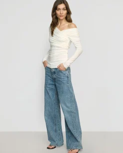 Asia Consultancy Co., Ltd Theresa Ruched Off-Shoulder Long-Sleeve Tee< Tees|Tops