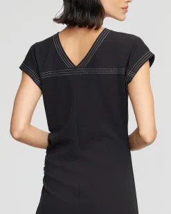Asia Consultancy Co., Ltd Vela Contrast-Stitch Ruched-Waist Dress (Petite)< Dresses