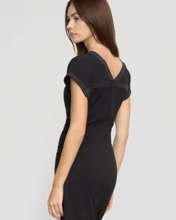 Asia Consultancy Co., Ltd Vela Contrast-Stitch Ruched-Waist Dress< Dresses