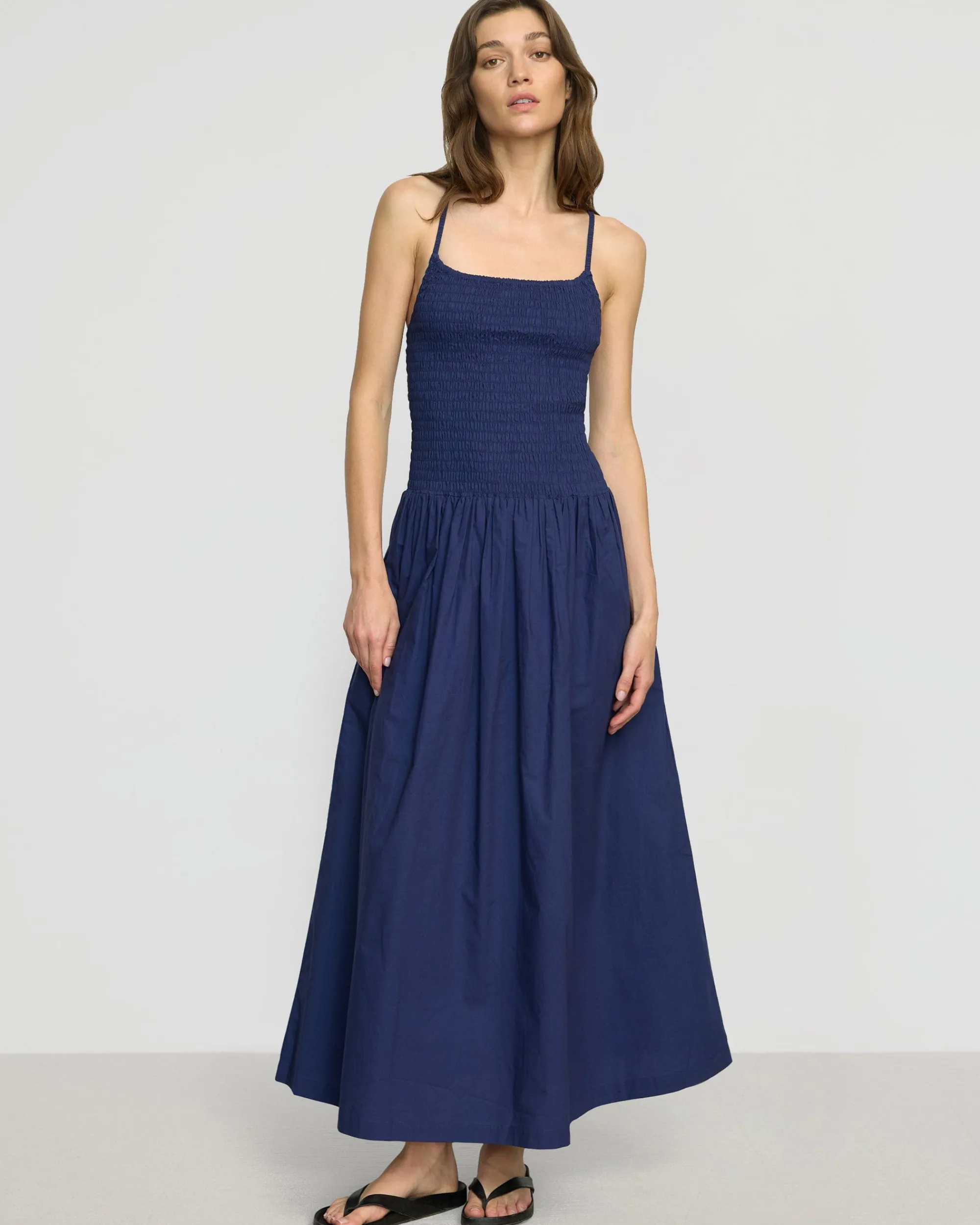 Fashion Apparels Venus Smocked Organic Cotton Midi Dress< Dresses