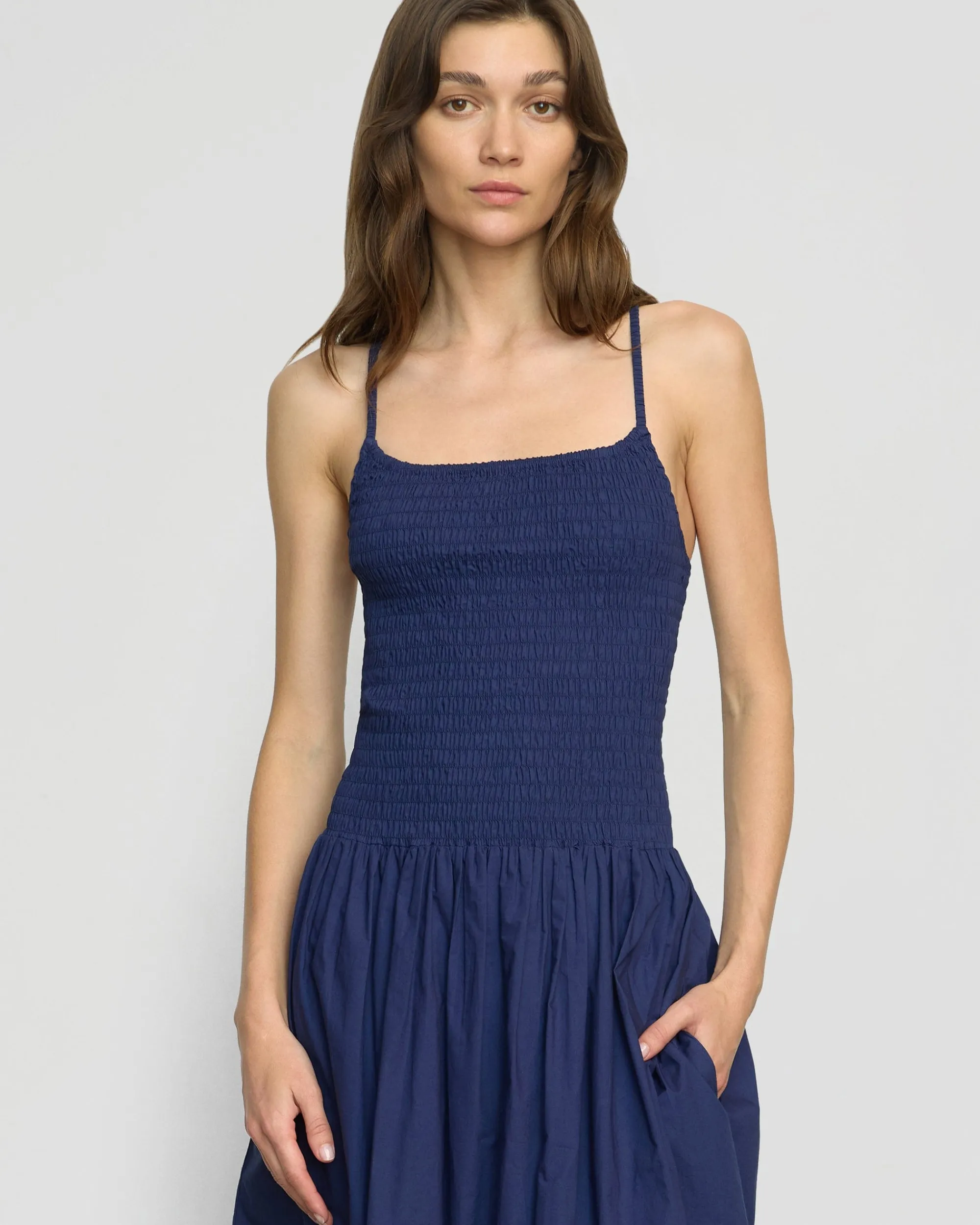 Fashion Apparels Venus Smocked Organic Cotton Midi Dress< Dresses