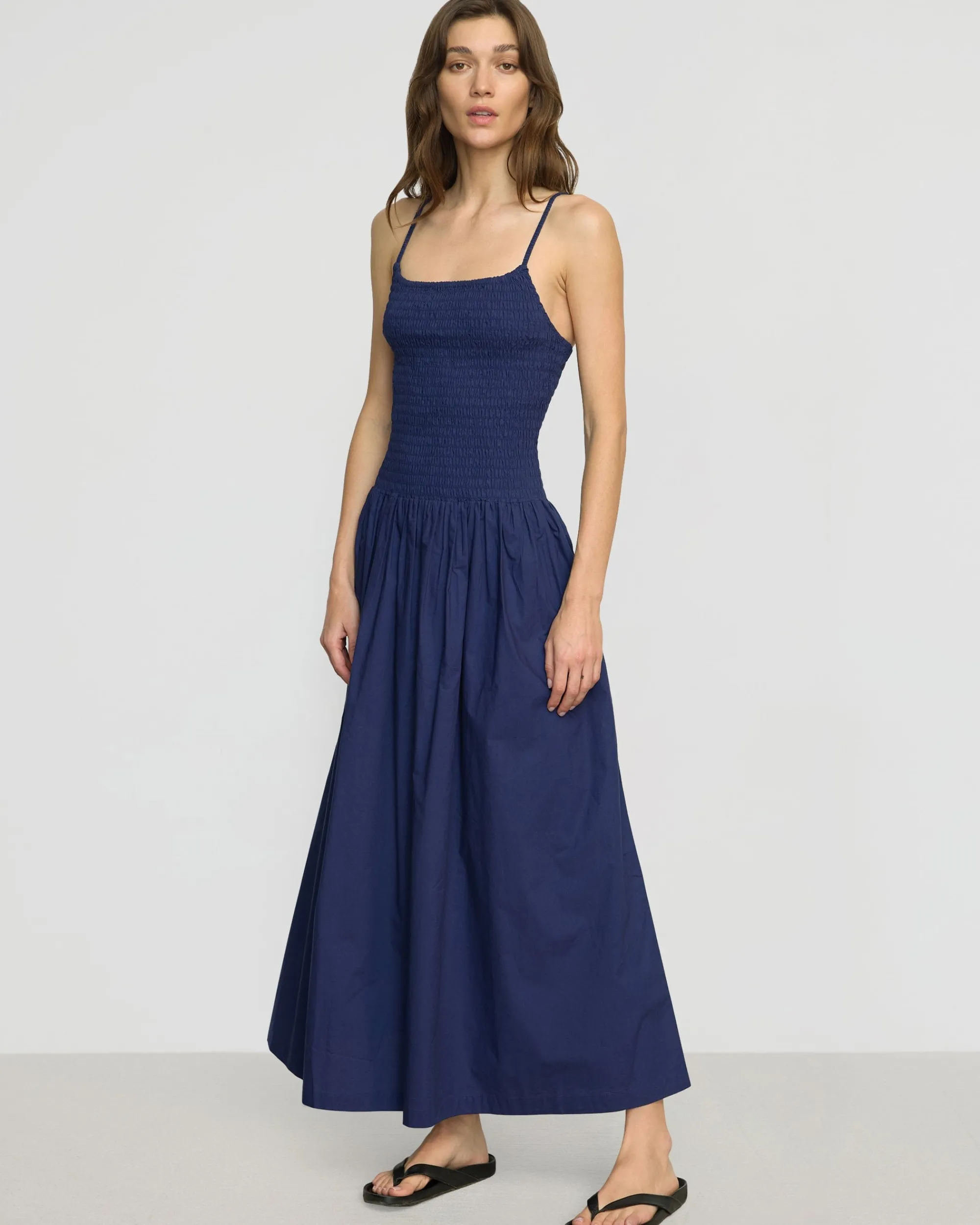 Fashion Apparels Venus Smocked Organic Cotton Midi Dress< Dresses