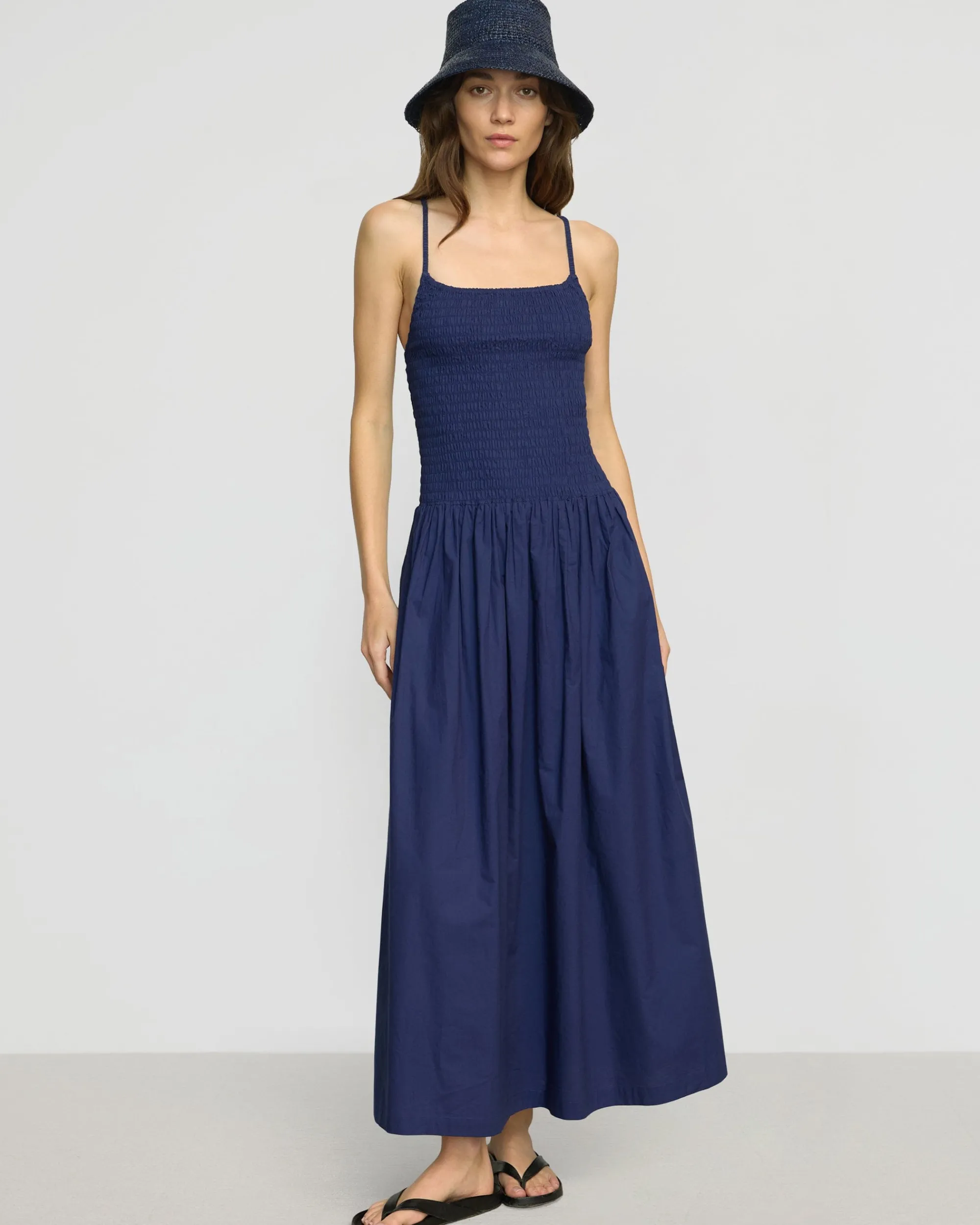 Fashion Apparels Venus Smocked Organic Cotton Midi Dress< Dresses