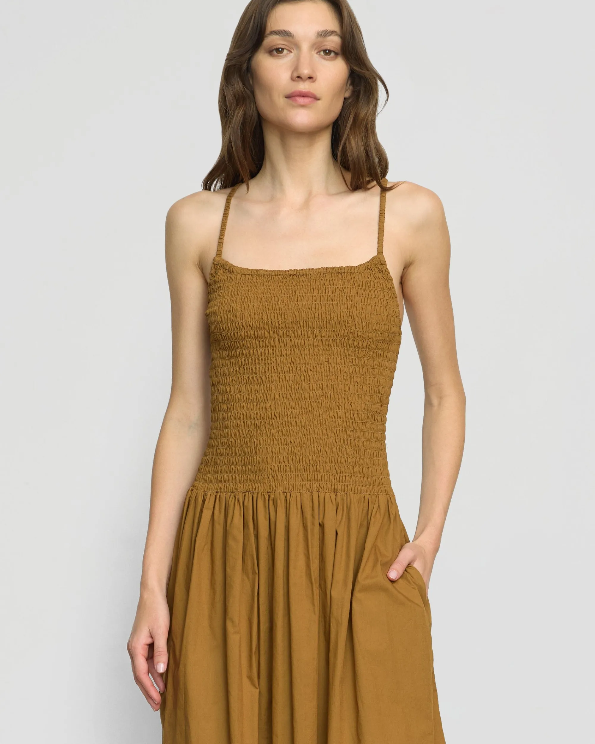 Fashion Apparels Venus Smocked Organic Cotton Midi Dress< Dresses