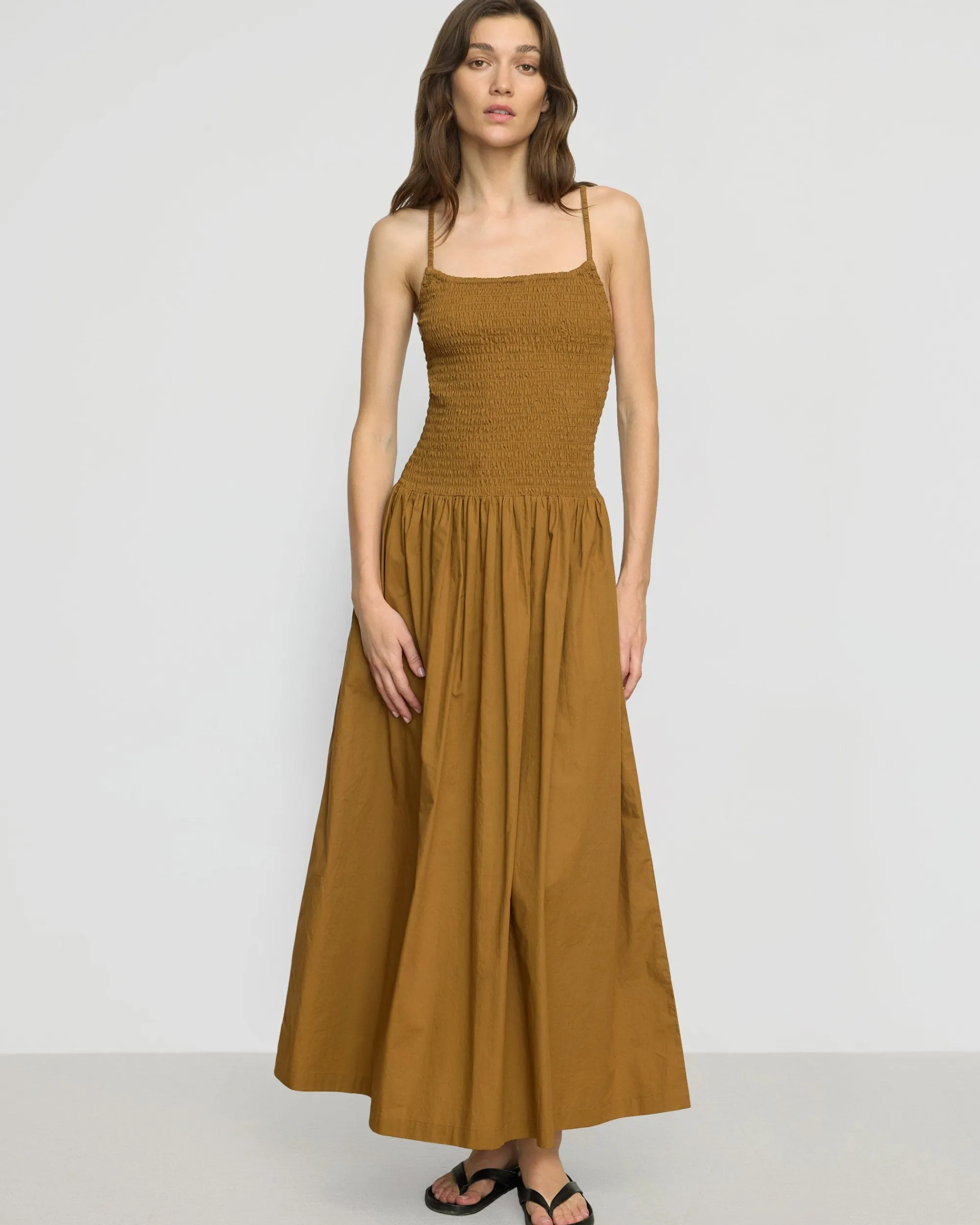 Fashion Apparels Venus Smocked Organic Cotton Midi Dress< Dresses