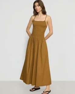 Fashion Apparels Venus Smocked Organic Cotton Midi Dress< Dresses