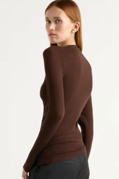 Hua Shang Group (H.K.) Ltd Vittoria Asymmetric-Neck Semi-Sheer Ruched Tee< Tees|Tops