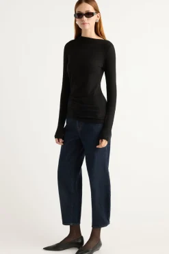 Hua Shang Group (H.K.) Ltd Vittoria Asymmetric-Neck Semi-Sheer Ruched Tee< Tees|Tops