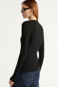 Hua Shang Group (H.K.) Ltd Vittoria Asymmetric-Neck Semi-Sheer Ruched Tee< Tees|Tops
