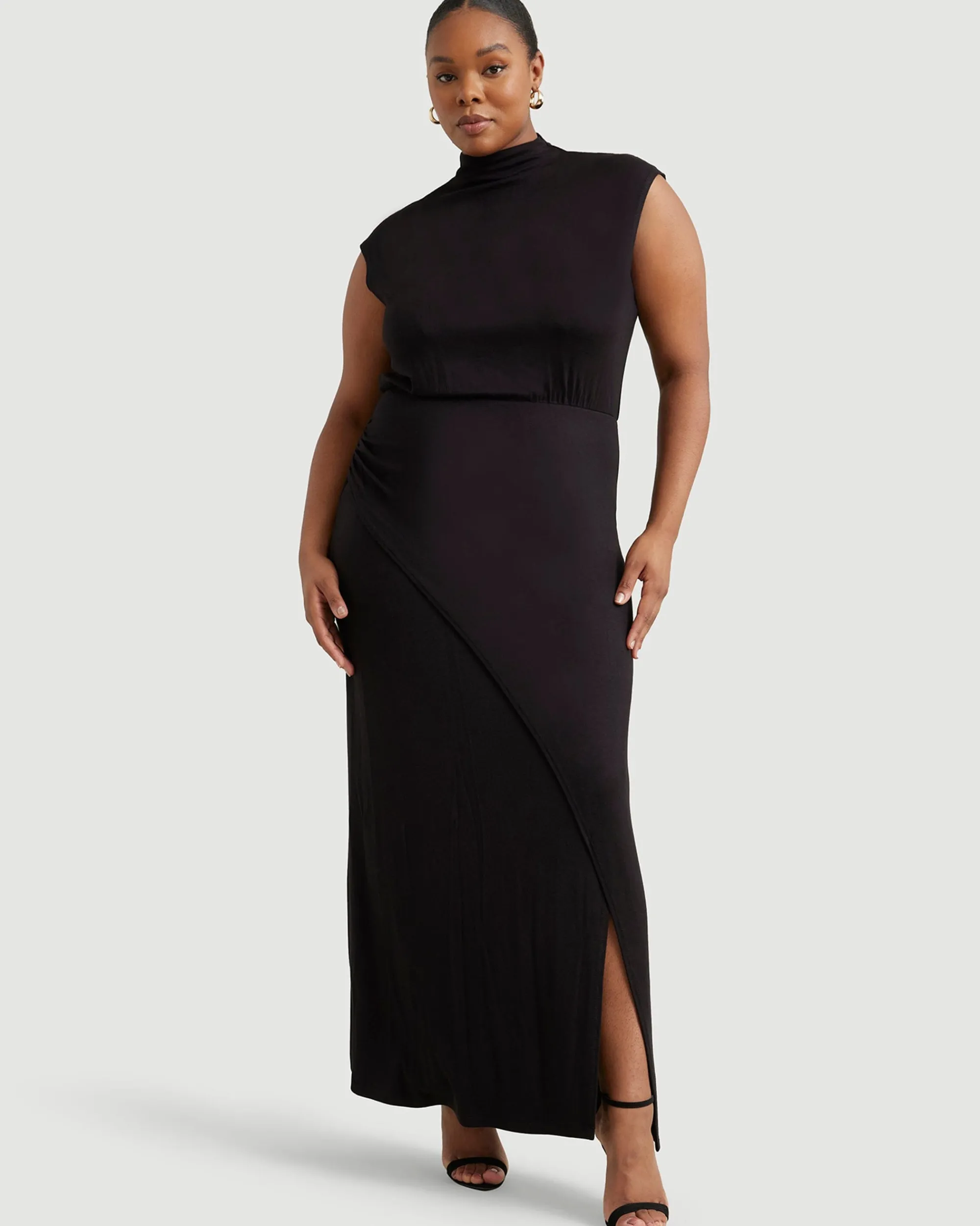 No Less Than Yimei Mock-Neck Side-Slit Dress< Dresses