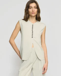 Hua Jia Zhou Tie-Back Button Vest< Tops