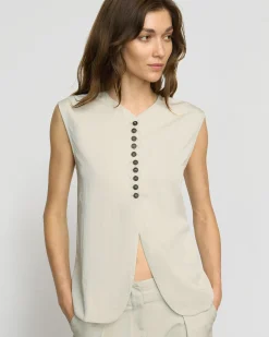 Hua Jia Zhou Tie-Back Button Vest< Tops